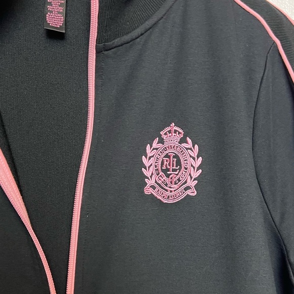 Lauren Ralph Lauren Crested Track Jacket Zip Up Black & Pink 1X - Picture 5 of 9